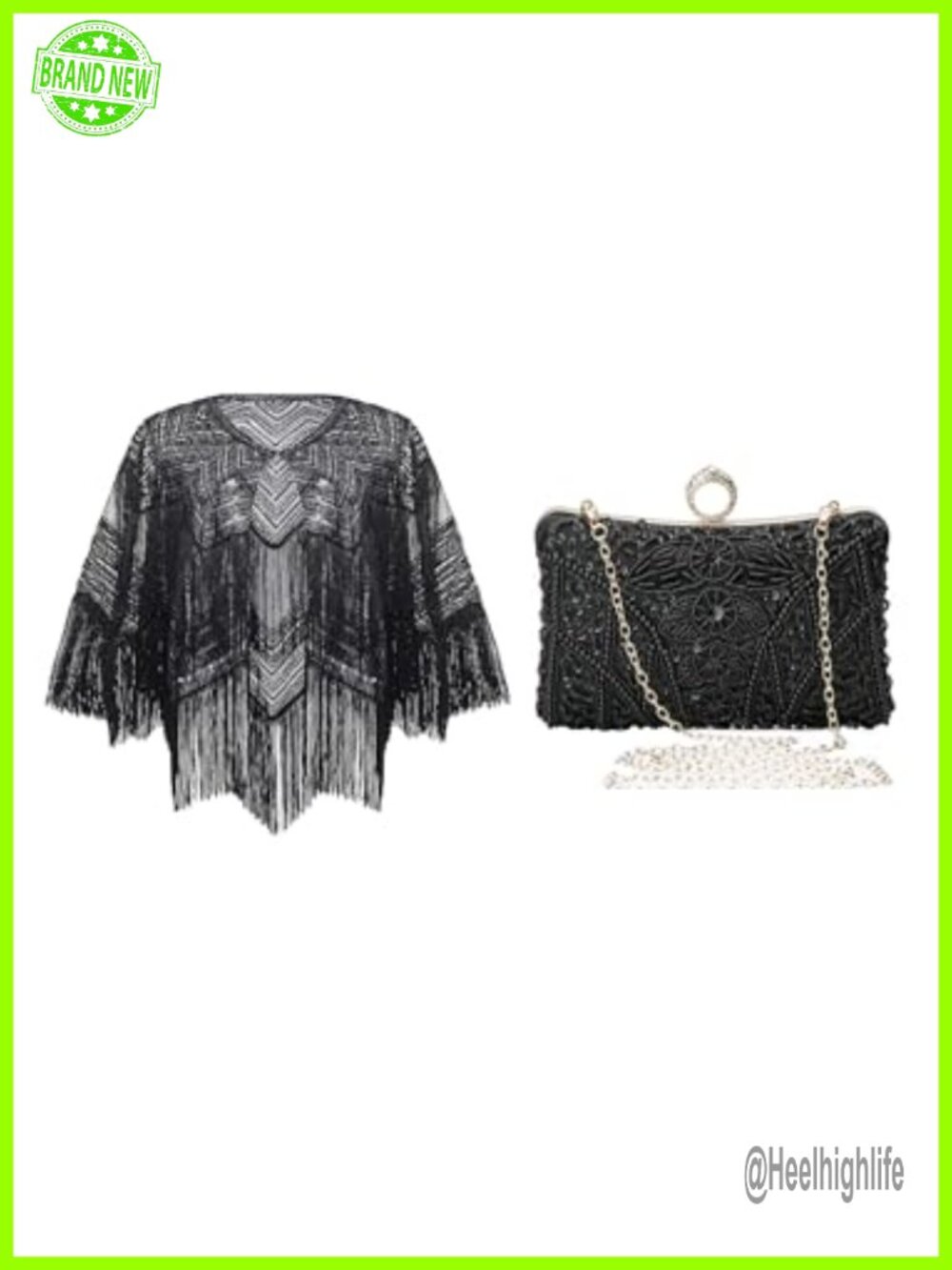 Sequin Shawl Wrap Capelet and Vintage Beaded Evening Bag Set